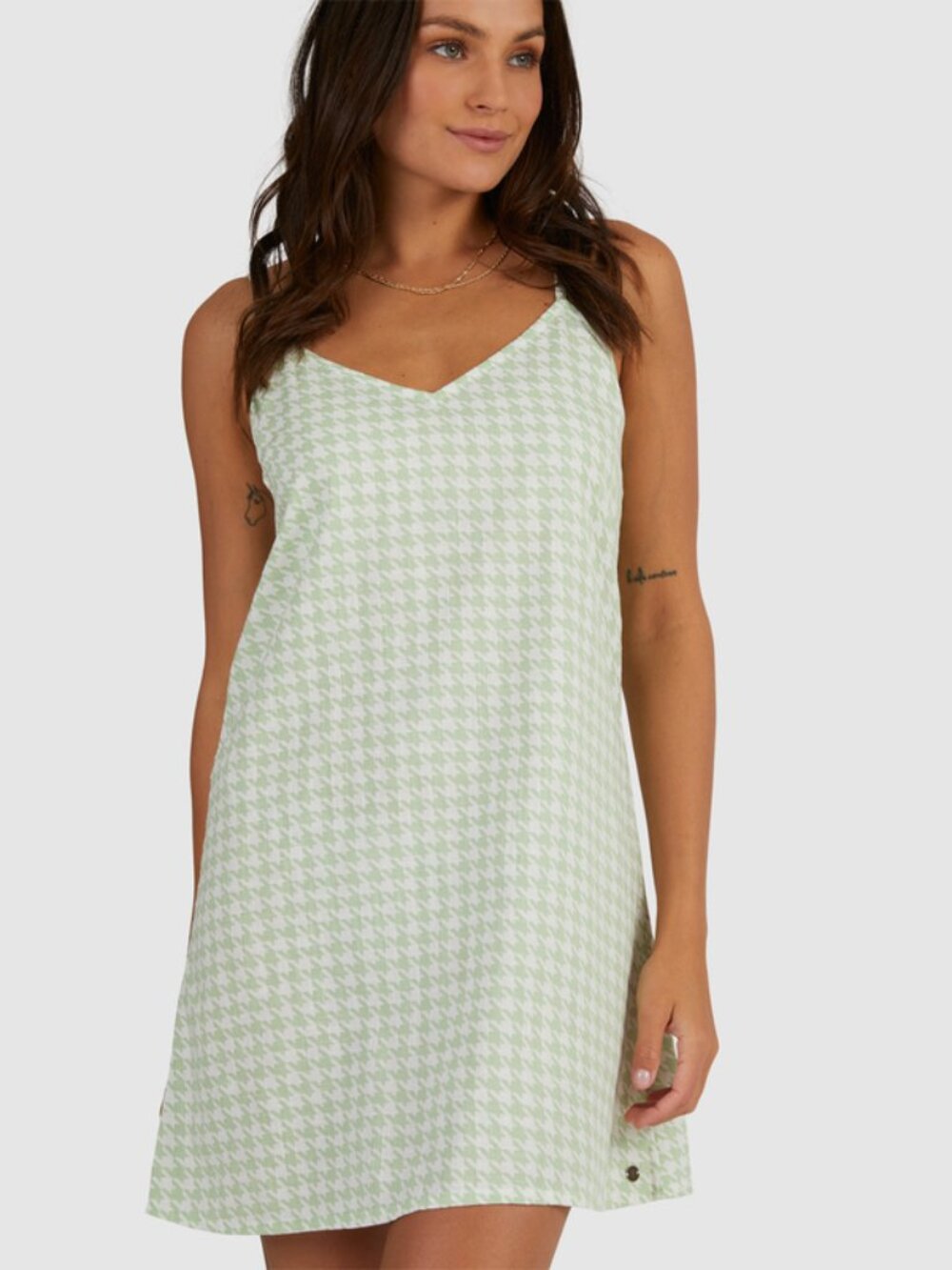 Roxy Mint Houndstooth Juniors or Women Mini Camisole Dress Size L NWT